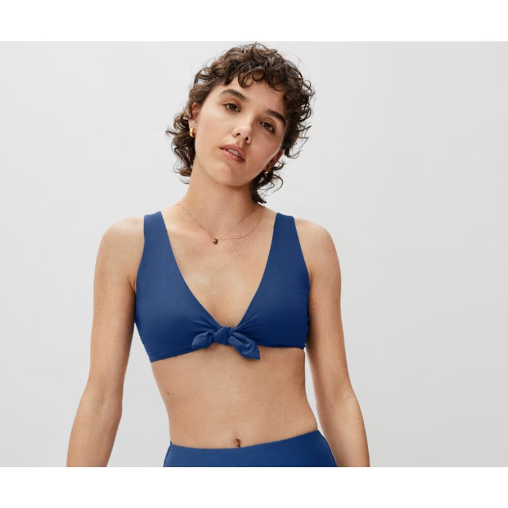 Everlane Womens The Tie-Front Bikini Top XL Swimwear Blue No Pads NWT